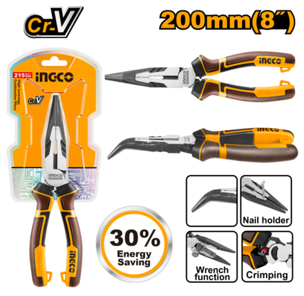 Тонкогубцы изогнутые INGCO HHBNP28201 INDUSTRIAL 200 мм