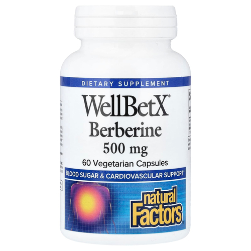 Natural Factors, WellBetX®, берберин, 500 мг, 60 вегетарианских капсул
