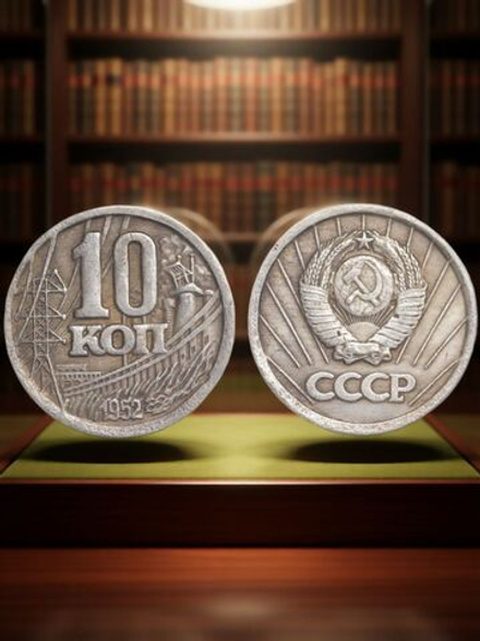 10 копеек 1952 года ГЭС Проба СССР Копия пробной советской монеты посеребрение