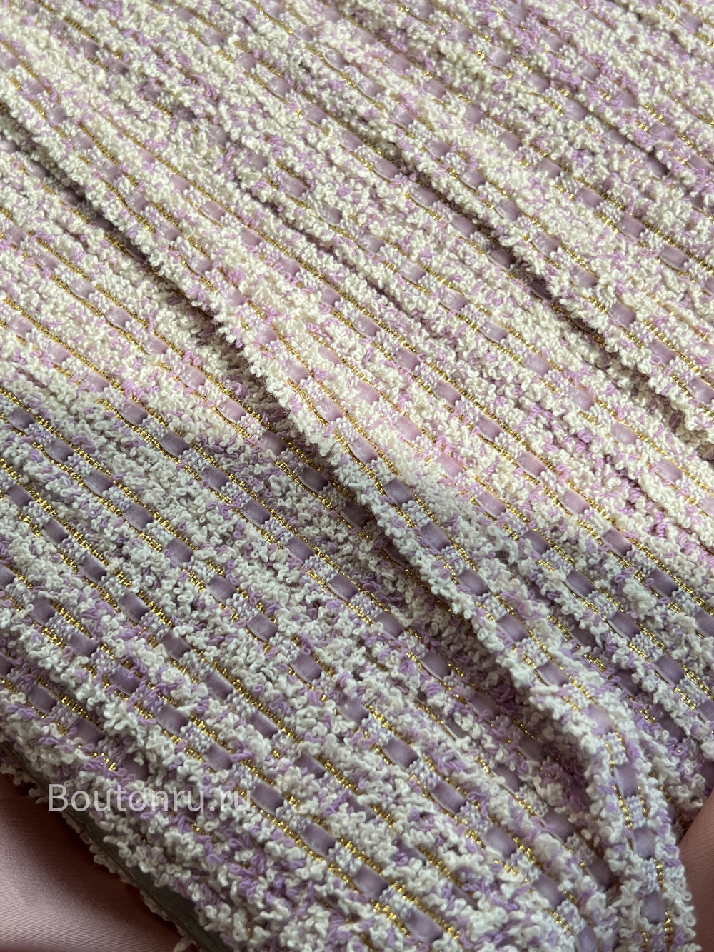 Тесьма твидовая лавандовая (сиреневая, фиолетовая) с золотым люрексом