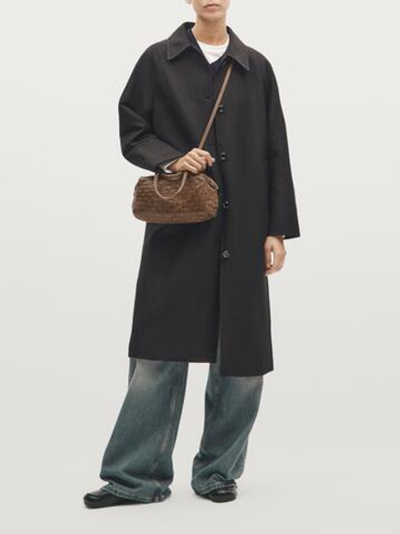 Massimo Dutti Маленькая плетеная сумка из кожи наппа, серо-коричневый