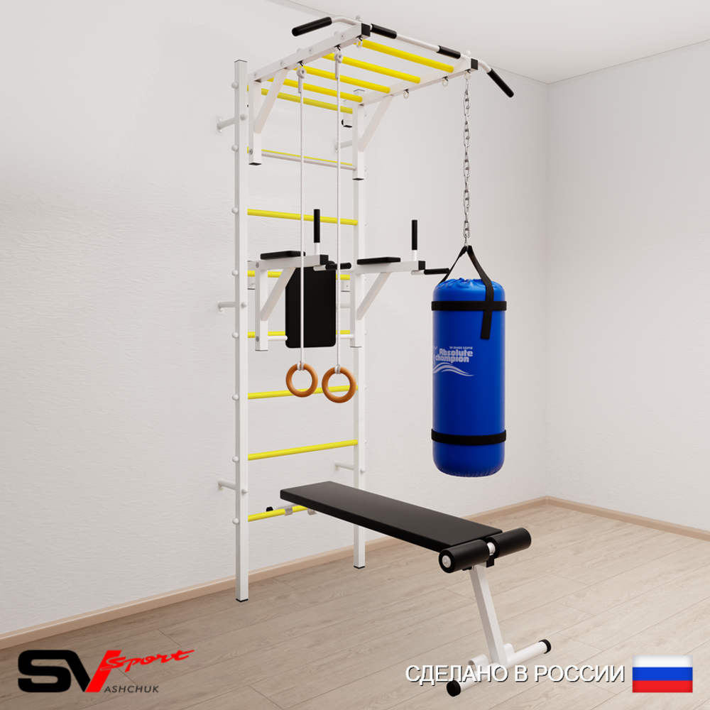 Шведская стенка Sv Sport 5511 (Турник рукоход/Брусья/Скамья/Кольца/Цепь/Мешок 15кг)