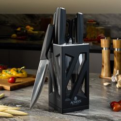 НАБОР НОЖЕЙ AGNESS НЖС НА ПЛАСТИКОВОЙ ВРАЩАЮЩЕЙСЯ ПОДСТАВКЕ 8 ПР.