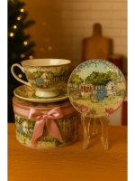 Новогодний чашка и блюдца с изображением лошади