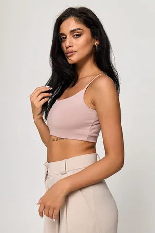 Кроп топ на бретелях из хлопка цвета розовая дымка