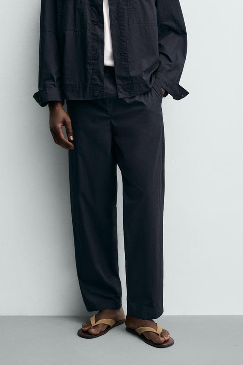 ZARA БРЮКИ STRAIGHT FIT ИЗ ПОПЛИНА, МОРСКОЙ СИНИЙ