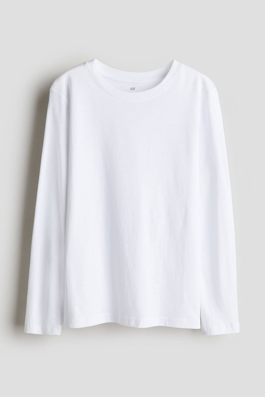 H&M Лонгслив с длинным рукавом, белый