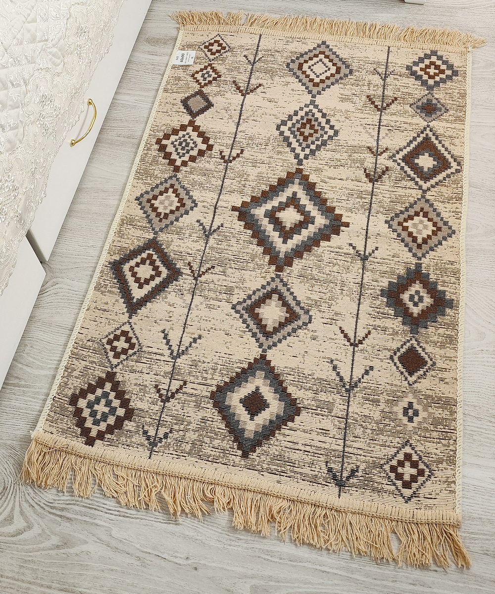 Коврик (килим) 80х150, хлопок 100%, Бежевый/Серый Геометрия