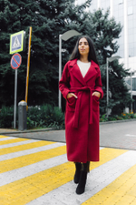 Бордовое пальто из кашемира недорого