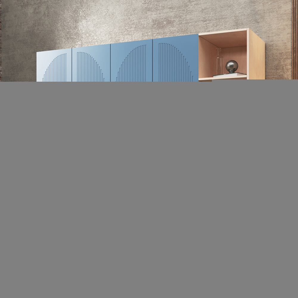 Шкаф Агератум МДФ четырехсекционный с стеллажом в синей эмали - Дуб молочный 8622  230*45*240