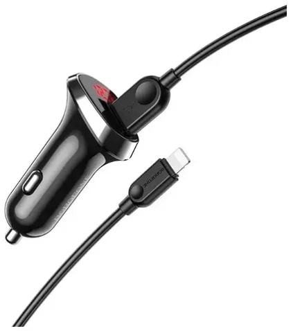 АЗУ с кабелем lightning 2USB 2.4А Borofone BZ15 Black