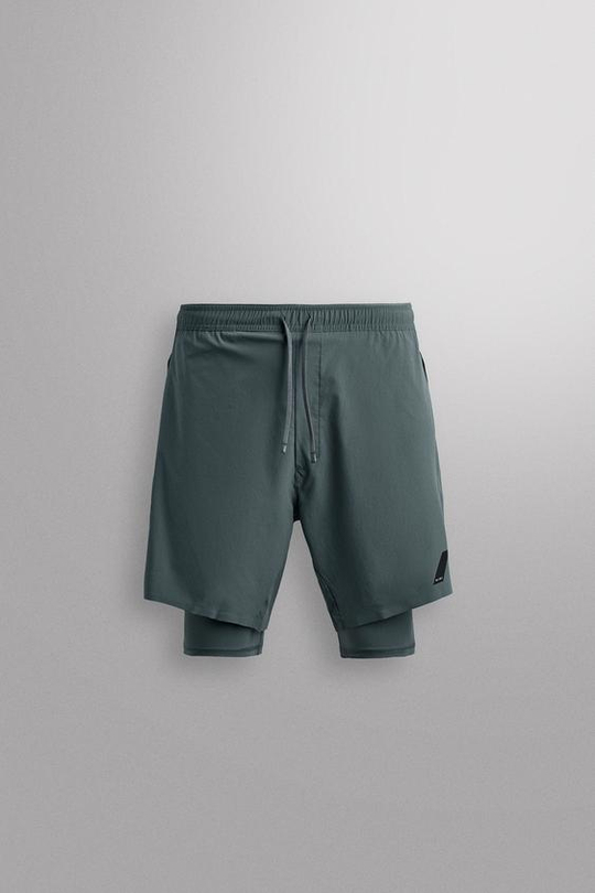 ZARA БАЗОВЫЕ СПОРТИВНЫЕ ШОРТЫ 2 В 1, СЕРО-СИНИЙ
