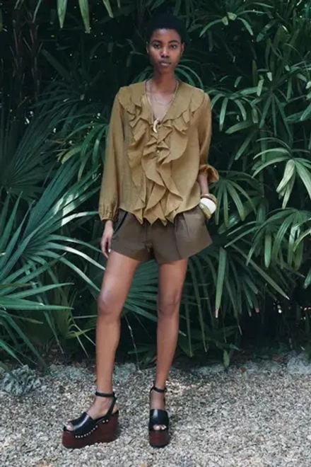 ZARA БЛУЗА С ВОЛАНАМИ — ZW COLLECTION, ГОРЧИЧНЫЙ