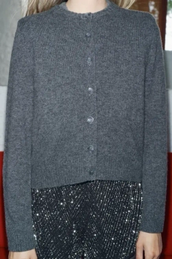 ZARA БАЗОВЫЙ КАРДИГАН ИЗ 100% ШЕРСТИ, СЕРЫЙ