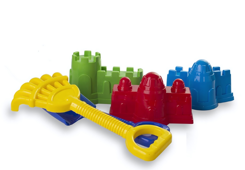 Песочный набор №2 совок, грабли, 3 формочки "Крепость" (АлексТойз)