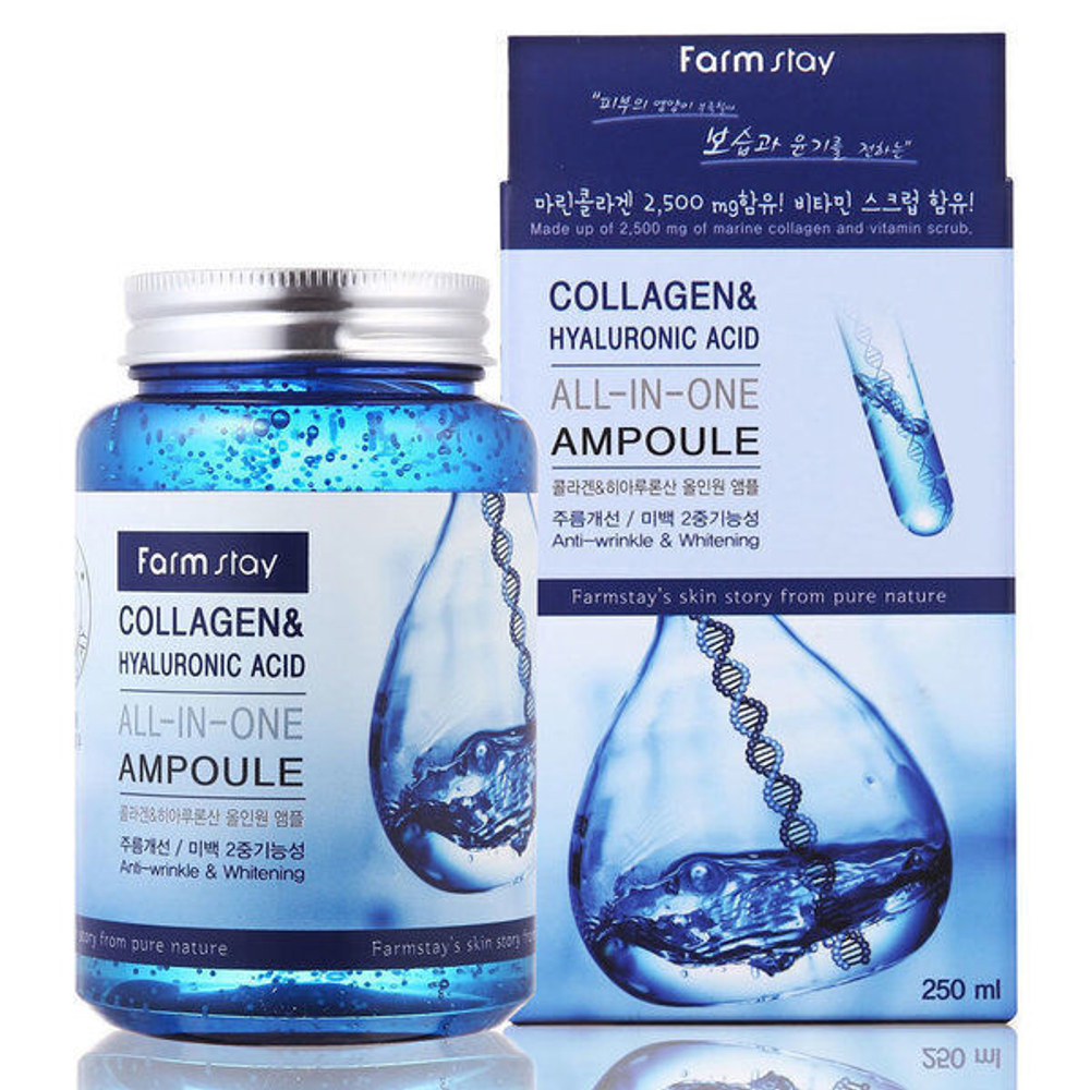 Сыворотка для лица увлажняющая FarmStay Collagen & Hyaluronic Acid All-In-One Ampoule, 250мл