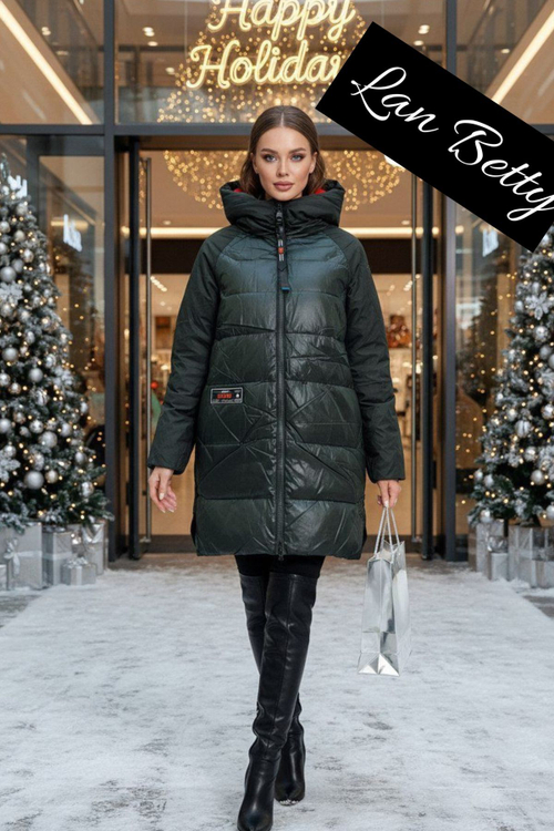 Куртка зимняя длинная с капюшоном темно-зеленая