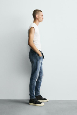 ZARA ДЖИНСЫ SKINNY FIT С ДЫРАМИ, ВЫЦВЕТШИЙ СИНИЙ