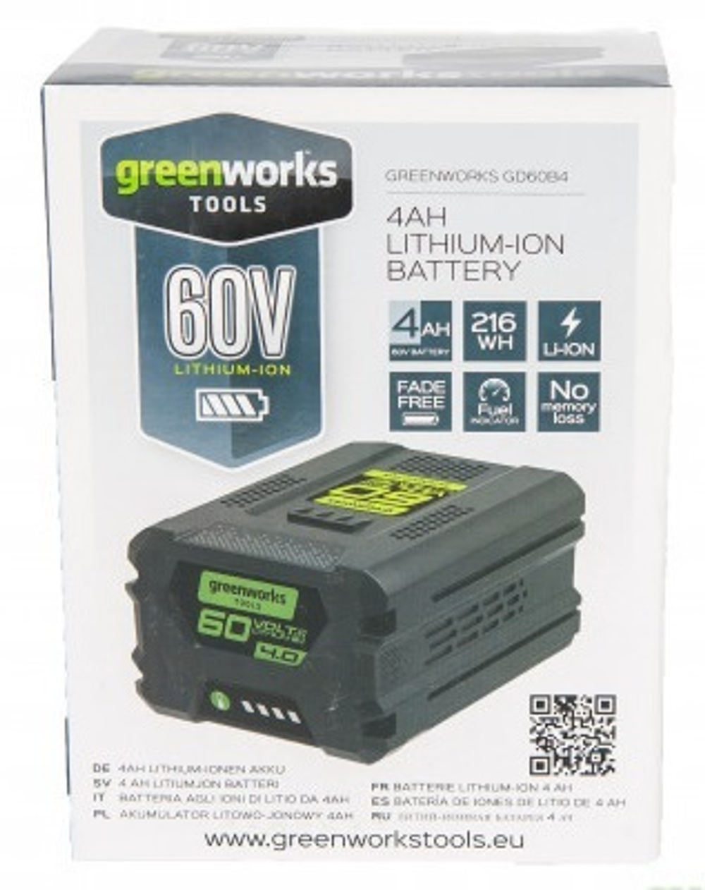 Аккумулятор GREENWORKS G60B4 60 В,4.0 Ач 120 мин 2918407