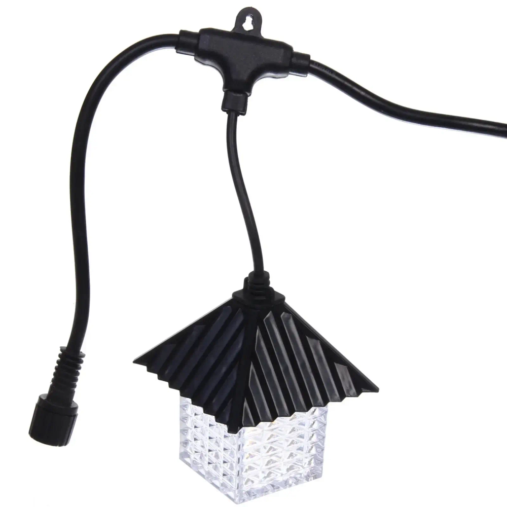 Гирлянда для улицы «Домики» 5 м 10 ламп LED (8,5*10 см) черн..пров, 1 реж.,IP-55 (220 V), Белый