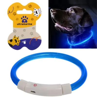 Ошейник неоновый для собак малых пород «Защита Бро», цвет синий, зарядка от USB, шнур в комплекте, размер S - d 35см (пакет с подвесом)