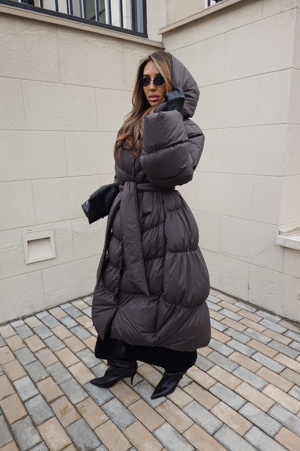 Пуховик А-силуэта в длине макси