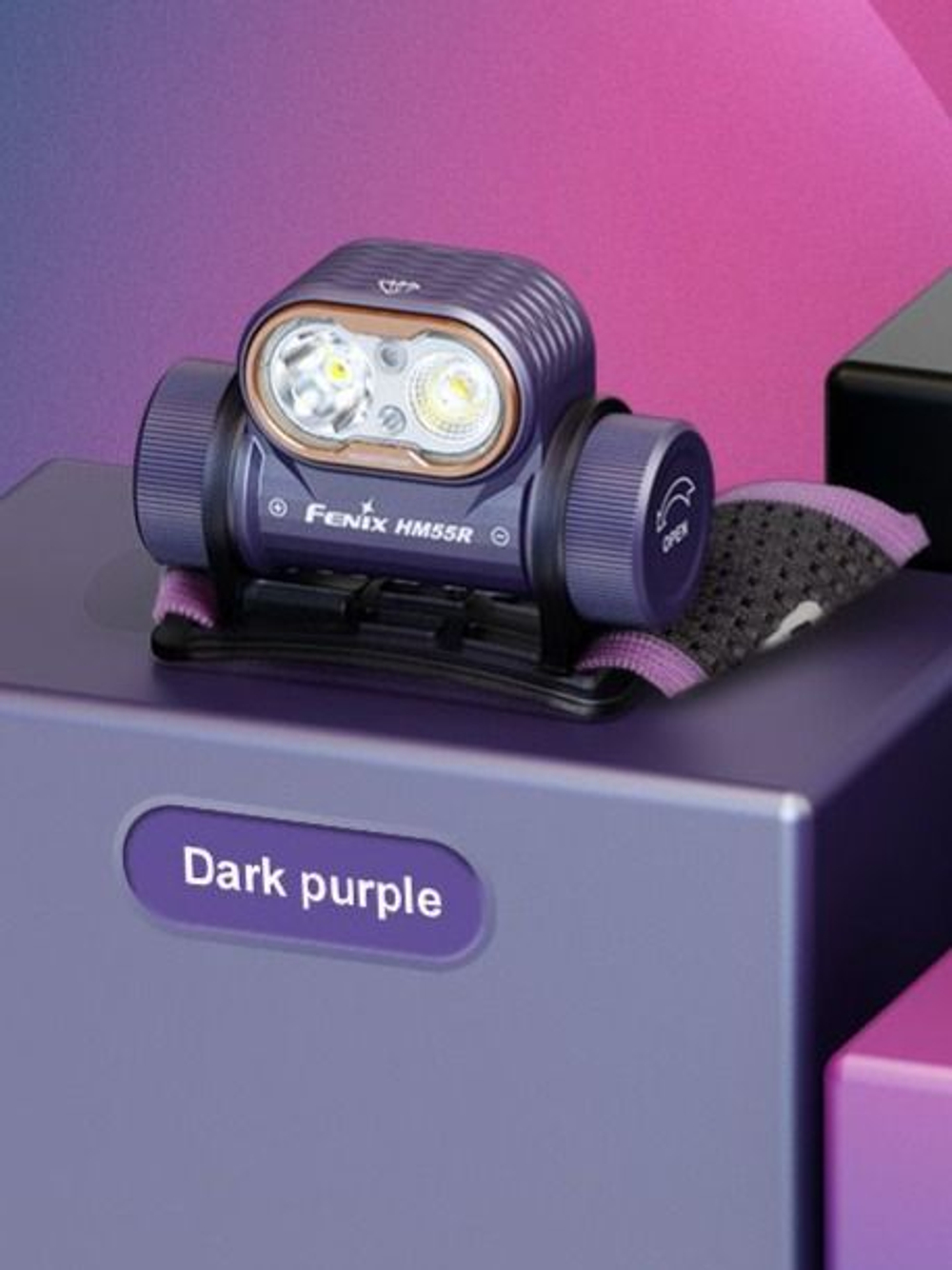 Налобный фонарь Fenix HM55R фиолетовый, 1200 люмен, 175 метров, до 140 часов, USB Type-C, дальний/бл