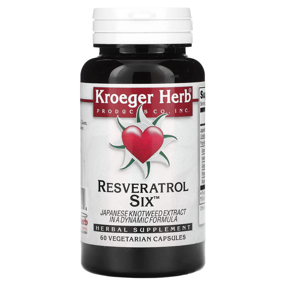 Kroeger Herb Co, Ресвератрол шесть, 60 вегетарианских капсул
