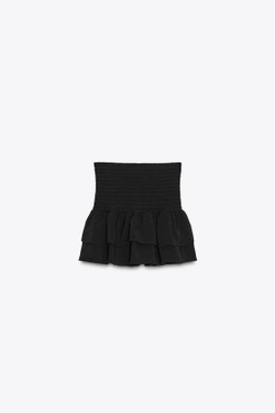 ZARA ЮБКА-ШОРТЫ С ШИРОКОЙ ТАЛИЕЙ И ОРЮШАМИ, ЧЕРНЫЙ