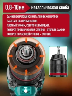 Дрель-шуруповерт аккумуляторный бесщеточный 21В, в кейсе, 2 АКБ 2.0 а/ч, многофункциональный 80 H/M для долбления, сверления, закручивания