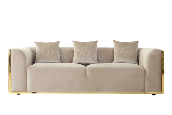 Диван треxместный 69x96x233см Garda Decor Bern велюровый бежевый