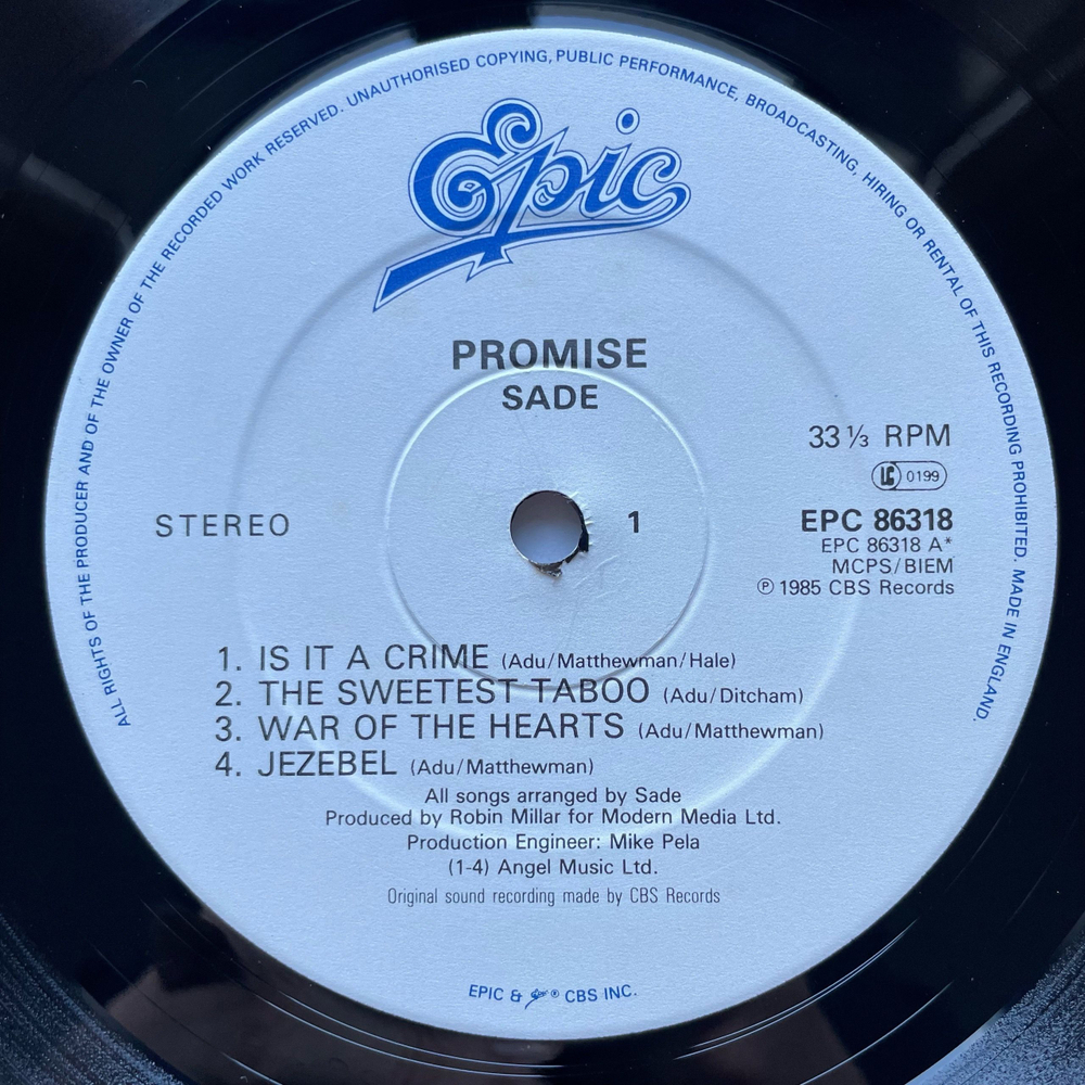 Винтажная виниловая пластинка LP Sade Promise (Англия 1985) The Sweetest Taboo