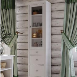 Шкаф с витриной для посуды Кантри 13 (белый лак), 49,2х197,2х36,4 см