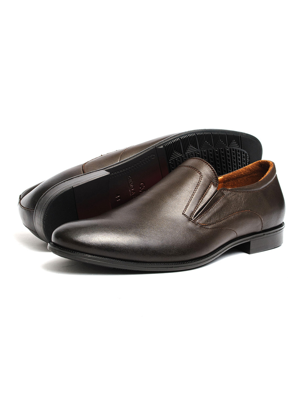 Мужские уставные кожаные туфли без шнурков, Классик Комфорт коричневые V5032