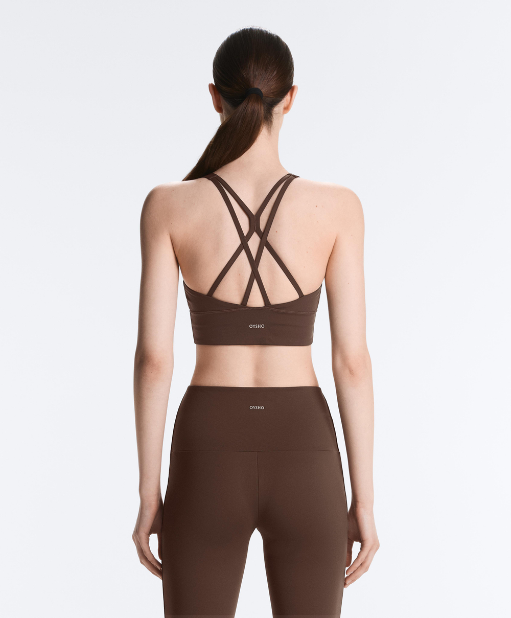 Oysho Спортивный бюстгальтер с бретелями на спине, коричневый