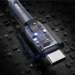 Кабель покрытый нейлоном серого цвета 100см с разъемом USB A на USB Type-C с быстрой зарядкой PD 12W от Duzzona, серия A8 Cable