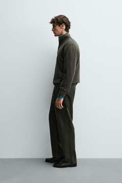 ZARA СВИТЕР С ВОРОТНИКОМ-СТОЙКОЙ И ПУГОВИЦАМИ, ЗЕЛЕНЫЙ/СЕРЫЙ