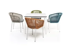 "Аркобалено" обеденная группа на 4 персоны со стульями "Марсель", каркас белый, роуп цветной