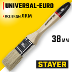 STAYER UNIVERSAL - EURO, 38 мм, 1.5″, светлая натуральная щетина, деревянная ручка, все виды ЛКМ, плоская кисть (0102-038)