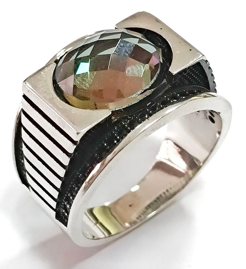 Ювелирное кольцо, мужское, серебро 925, султанит, фианит