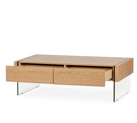 Журнальный стол с ящиками Somerset 127x60 см, шпон дуба, стеклянные ножки