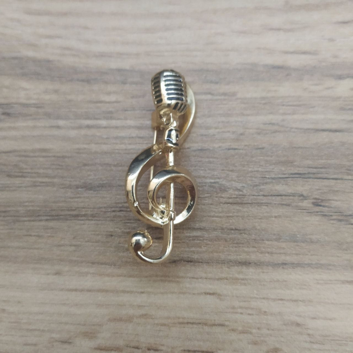 Брошь-кулон Микрофон и скрипичный ключ металл золотистый