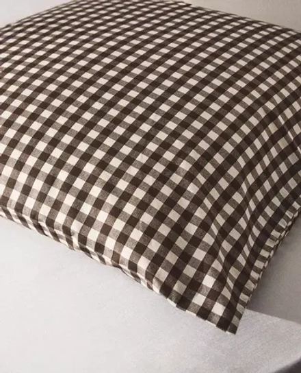 ZARA HOME НАВОЛОЧКА ИЗ ХЛОПКА В КЛЕТКУ, КОРИЧНЕВЫЙ