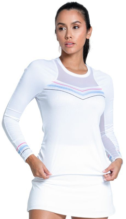 Женская теннисная футболкаLucky in Love Got The Blues Blue Streak Long Sleeve - White