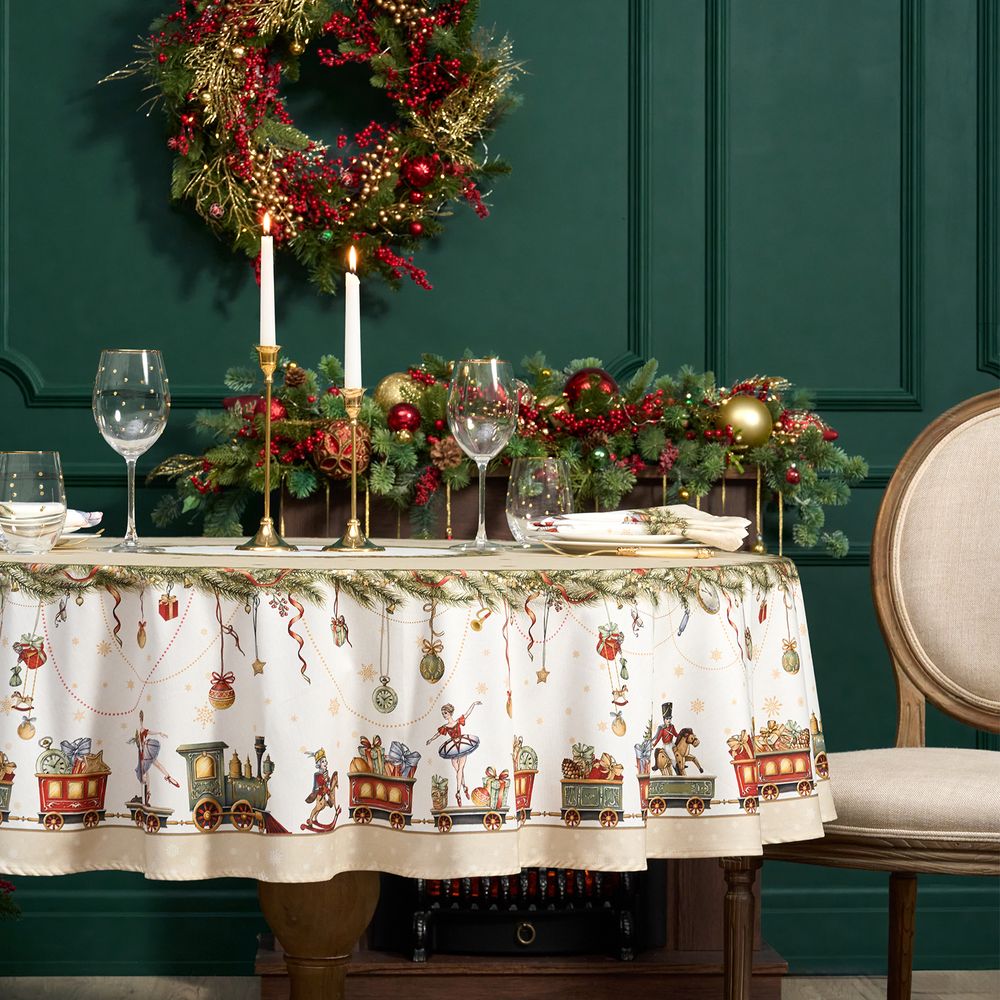 СКАТЕРТЬ КРУГЛАЯ "ЩЕЛКУНЧИК" ,190СМ ,БЕЖЕВЫЙ , 100%ХЛОПОК , ТВИЛ