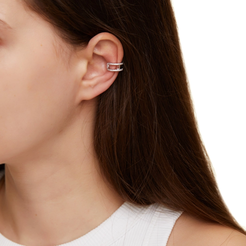 Кафф Двойной Серебряный с Блестками