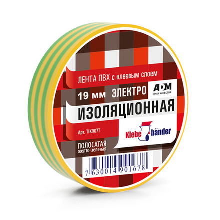 Изолента ПВХ 19х20 полосатая желто-зеленая Klebebander TIK907T