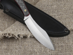 Нож для бушкрафта "Канадец", сталь VG-10/Elmax, рукоять карбон (красный спейсер)