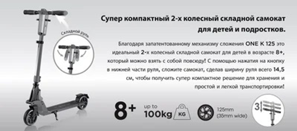 Самокат Globber One K 125 серебристый