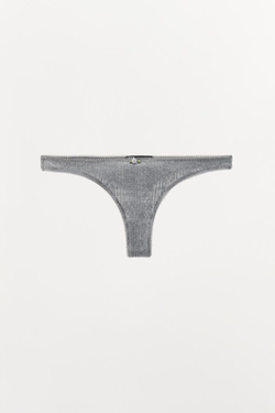 ZARA ТРУСЫ-ТАНГА С ЦВЕТКОМ, СЕРЫЙ С МЕЛАНЖЕВЫМ ЭФФЕКТОМ